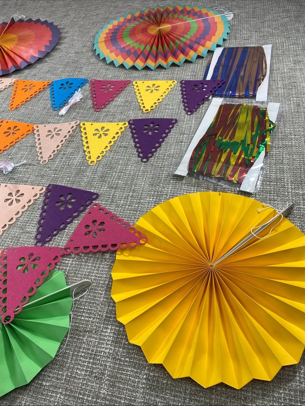 Colorful Fiesta Paper Rosette Fans & Cutout Triangle Bunting - Multicolor